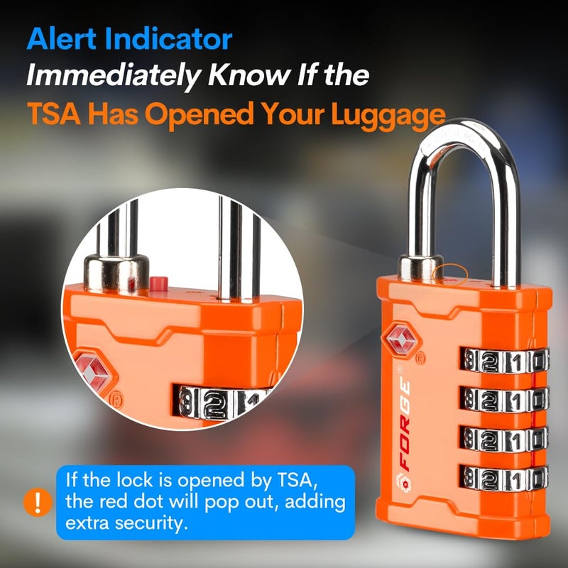 فورج صندوق أدوات وقفل حافظة معتمد من إدارة أمن المواصلات الأمريكية مكون من 4 أرقام 17067 من FORGE، قفل مركب للسفر، برتقالي 1 قفل - Image 5